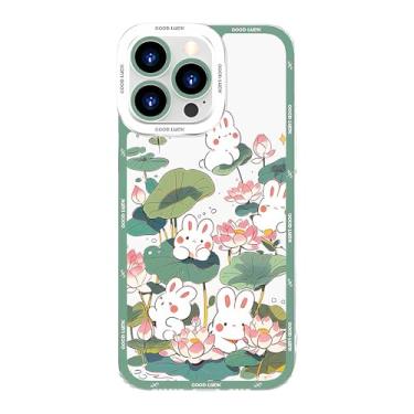 Imagem de TRADAY Capa de telefone Kawaii Bunny compatível com iPhone 13 flor coelho fofo anime capas design floral capa TPU macio para meninas mulheres (verde