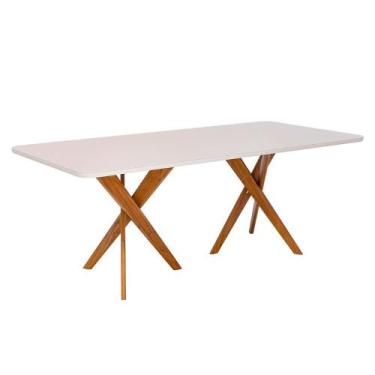 Imagem de Mesa Jantar Retangular 2,10 Com Vidro Cacau Madeira/Off White - Cimol