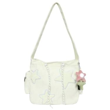 Imagem de Bolsa tiracolo Star para mulheres, bolsas de veludo cotelê, bolsa carteiro estética Y2K, casual, de ombro, Hobo, para trabalho, faculdade, Branco, Medium