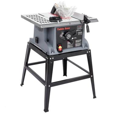 Imagem de Serra de mesa, serra de mesa portátil de 25,4 cm, 1800 W, 5000 RPM com suporte, interruptor de segurança, haste de pressão, corte transversal de 90° e corte de 0-45°, serra de mesa multifuncional para