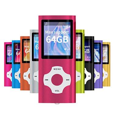 Imagem de WOWSYS - Leitor de MP3/MP4 digital, compacto e portátil (suporte máximo de 64 GB) com visualizador de fotos, leitor de e-book e gravador de voz e rádio FM e filme de vídeo em vermelho
