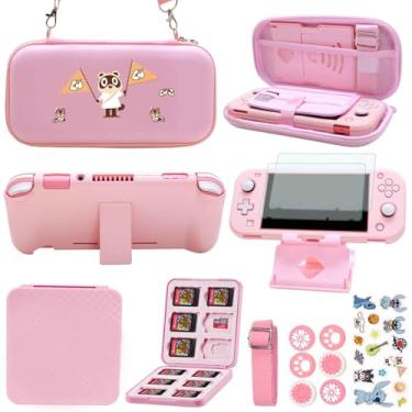 Imagem de YOOWA Kit De Acessórios Para Nintendo Switch Lite Animal Crossing - Pacote Rosa Com Estojo Transporte, Capa Protetora Tela Kawaii, 2, Suporte Jogos, Conjunto Apoios Os Polegares