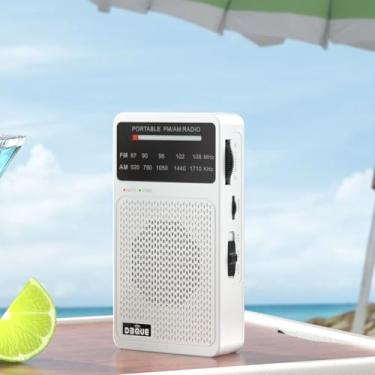 Imagem de Rádio portátil AM FM, rádio a pilhas com luz de ajuste, clipe traseiro, excelente receção, rádios AM FM portáteis, rádios transistores (branco)