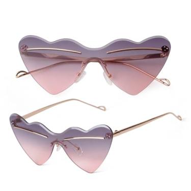 Imagem de VFDHN Óculos de sol femininos sem aro em formato de coração, moda Uv400 (4)