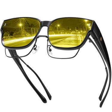 Imagem de DUCO Óculos de sol Fit Over para homens e mulheres, óculos de sol polarizados, proteção UV400, DC8981, Lente amarela com armação preta B Shine, common