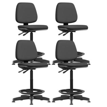 Imagem de Kit 04 Cadeiras Caixa Alta Giratória Estofada Work F02 Crepe Preto - Lyam Decor