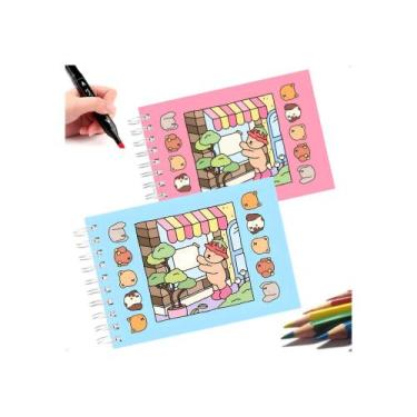 Imagem de Bobbie Goods Stitch Capivara Livro de Colorir Caderno Capa Dura c/ Gli