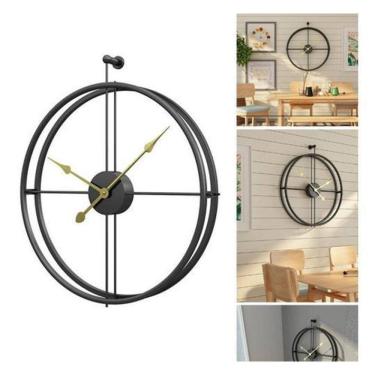Imagem de Relógio De Parede 3D Preto Metal Design Europeu 50Cm