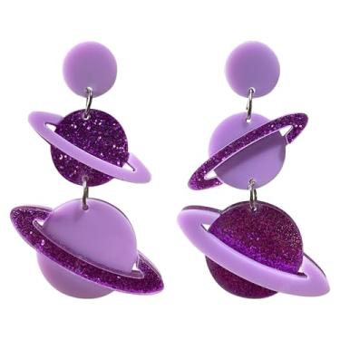 Imagem de RofYof Brincos de acrílico exagerados com pingente de planeta lua para mulheres, engraçado, azul, planeta, lua, estrela, celestial, leve, Y2K, tema aeroespacial, presentes, Small, Acrílico, Sem pedra