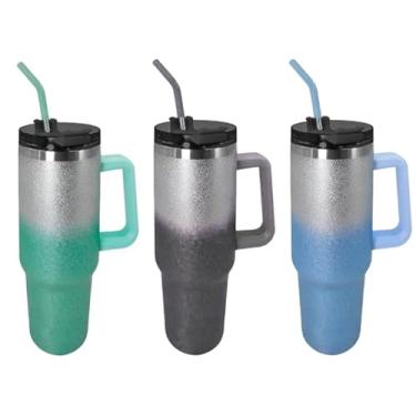 Imagem de Garrafa Térmica de Aço Inox, 1200ml, Degradê com Glitter, Tampa com Canudo, Parede Dupla (Verde)