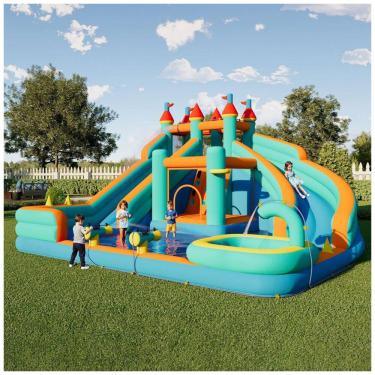 Imagem de Parque Aquático Inflável Albott com Tobogã Duplo e Piscina Grande para Crianças - Diversão Infinita em Ambientes Internos e Externos