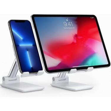 Imagem de Suporte de Mesa para Celular e Tablet Dobrável – Ajustável, Base Antiderrapante, Portátil com Almofada de Silicone – Compatível com Smartphones e iPads