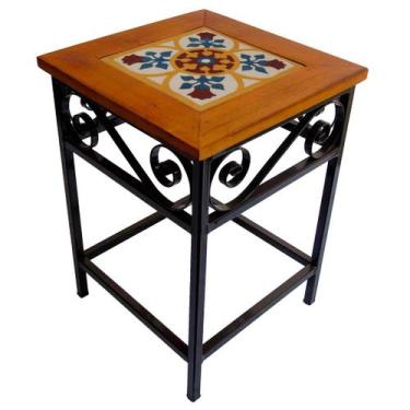 Imagem de Banco de Ferro e Madeira Rústico com Ladrilho Hidráulico Azulejo - Car