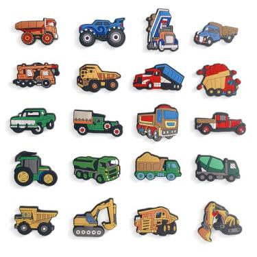 Imagem de Janyortrenner 20 peças de pingentes de sapatos temáticos de veículos de construção, caminhão, carro, escavador, trem, decoração para tamancos, sandálias, bolsas, presentes para meninos e crianças