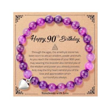 Imagem de Ralukiia Presentes de aniversário de 30/40/50/55/60/65/70/75/80/90 para ela, pulseira de contas para mulheres com cartão de mensagem significativo e caixa de presente, Medium, Pedra Metal, Sem pedras