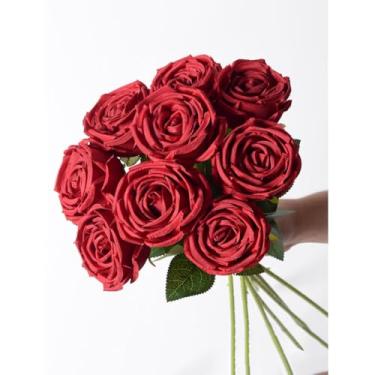 Imagem de Rosa Aveludada Artificial Vermelha 50CM – Decoração de Interiores, Buquês e Arranjos(9 PCS-50CM)