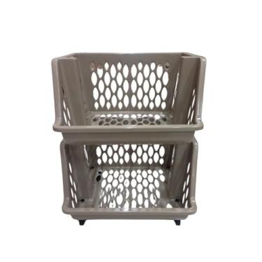 Imagem de Organizador Multiuso Cesto de Plástico c Rodinhas 2, 3 ou 4 andares Empilhável (Duplo Camurça)