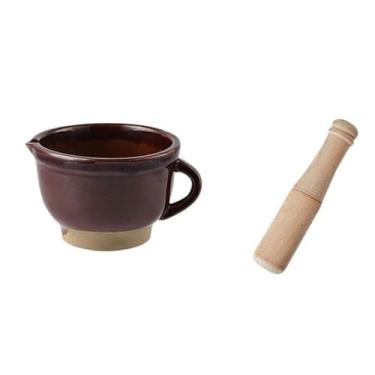 Imagem de ZzleoyuUUs-12 Conjunto de almofariz e pilão de terracota áspero moedor de alimentos tigela de alho batendo tigela de remédio cerâmica triturador de alho doméstico tigela anel tigela utensílios de