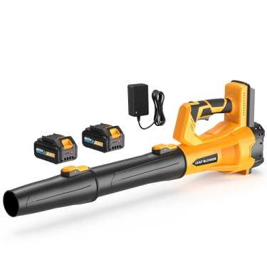 Imagem de Soprador de folhas sem fio com 6 velocidades de vento ajustáveis, sopradores de folhas elétricos potentes com bateria e carregador de 2 x 4,0 Ah, limpador de folhas portátil leve para cuidados com o