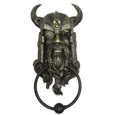 Imagem de Pacific Trading Company Estatueta Odin de Mitologia Nórdica Tom Bronze Aldrava de Porta de Metal com Ferragens, Móveis de Deus Viking Gótico e Decorações de Casa, Decoração Grande para Portas da