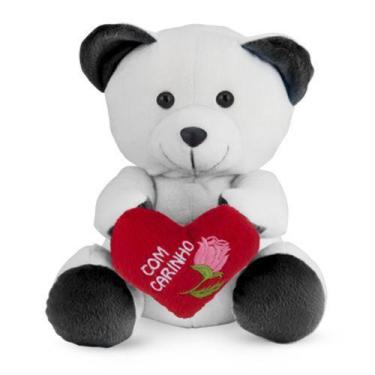 Imagem de Urso de Pelúcia Eu Te Amo Preto e Branco 20 cm Antialérgico - CTX
