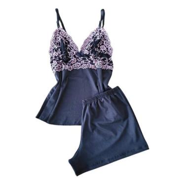 Imagem de Short Doll Blusa Com Renda Bicolor Short liso Sexy Feminino Sensual Co