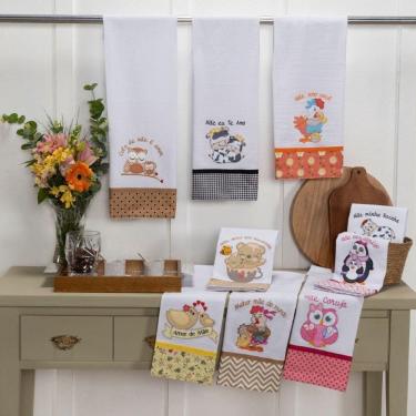 Imagem de Pano De Prato Bordado Patchwork Mãe 100% Algodão 48X68 -4 Pç