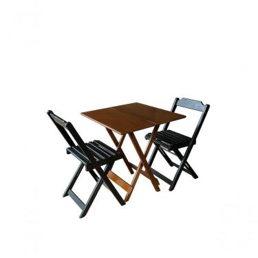 Imagem de Conjunto Mesa Dobrável 70x70 Tampo Mdf E 02 Cadeiras Dobrável Retrátil Imbuia-Preto