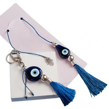 Imagem de Kit Chaveiro e Guia Olho Grego para Carro Vidro Azul