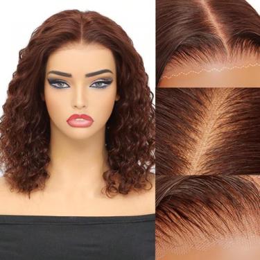 Imagem de Peruca Hevgf Brown Curly Bob 35 cm, cabelo humano, renda frontal, 180%