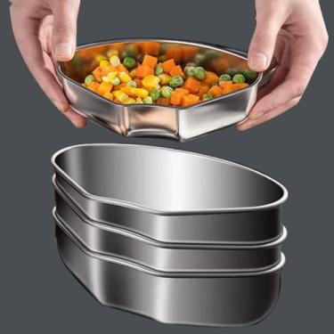 Imagem de 3 peças placa de cozimento a vapor de aço inoxidável com tampa em forma de leque dividida tigela a vapor doméstica acessórios de cozinha, 16 x 9 x 4,3 cm
