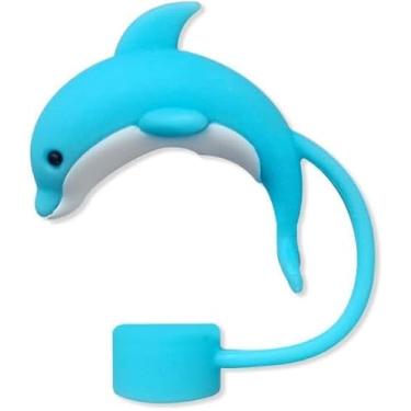 Imagem de Capa de canudo Dolphin para copo Stanley, tampa de silicone de 10 mm para acessórios de copo Stanley, bonito topo de palha para copos, tampa de palha para tampas de ponta de canudos reutilizáveis