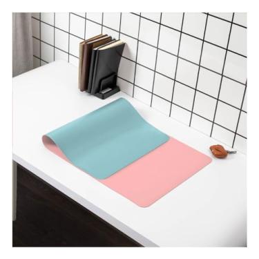 Imagem de Tapete de mesa de couro, tapete de teclado para laptop de 70 x 30 cm, mouse pad grande usa duas cores em ambos os lados - azul claro/rosa