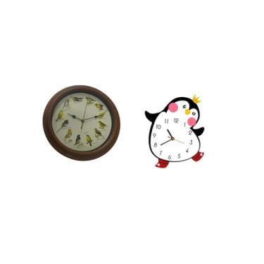 Imagem de Fenteer Relógio de Parede de Madeira Elegante com Pássaro E Pinguim Cantando para Sala de Jantar, Quarto, Casamentos, Decoração, Redondo, Adorável