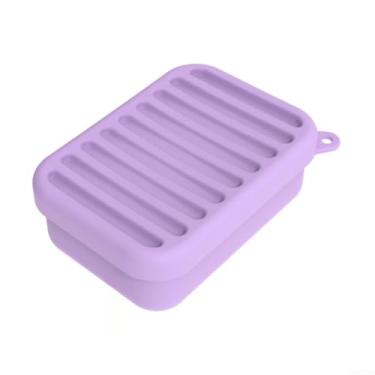 Imagem de Saboneteira de silicone para chuveiro com tampa roxo claro para banheiro roxo