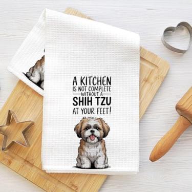 Imagem de Toalhas de cozinha fofas Shih Tzu, toalha de mão macia absorvente, panos de prato waffle com tema de cachorro para cozinha, banheiro, sala de estar, presentes para amantes de cães para mulheres mãe