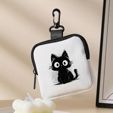 Imagem de Mini porta-moedas – Bolsa multifuncional com zíper para chaves, moedas, fones de ouvido, batom e cartões, organizador de cabos de dados, acessórios de bolsa preta fofa para gatos