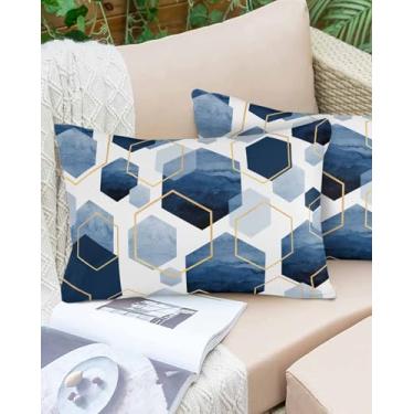 Imagem de Fronhas geométricas abstratas ombré azul branco arte moderna capa de almofada macia capa de almofada decorativa com zíper oculto para cama sofá sofá 30,5 cm x 50,8 cm