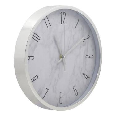 Imagem de Relógio De Parede 30Cm Para Cozinha, Sala - Prata E Mármore