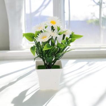 Imagem de Generic 1 peça de plantas artificiais simulação de plantas em vaso de plástico branco leitoso 7,5 x 7,5 x 16 cm