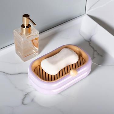 Imagem de Suporte de sabão autodrenante montado na parede – Saboneteira adesiva sem perfuração para banheiro e cozinha, economiza espaço e fácil de limpar roxo claro
