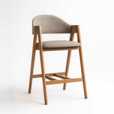 Imagem de Banqueta Alta com Encosto Estofado em Tecido Linho e Estrutura de Made