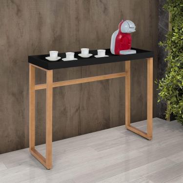 Imagem de Aparador Buffet Slim Para Sala Cozinha Pés Madeira Tampo MDF Preto