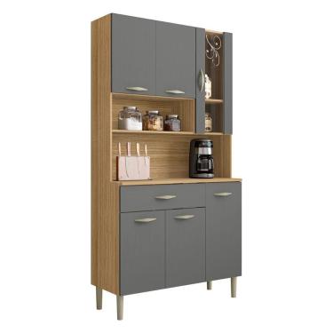 Imagem de Armário De Cozinha Kit 6 Portas 1 Gaveta Golden Kits Paraná Freijó Gris