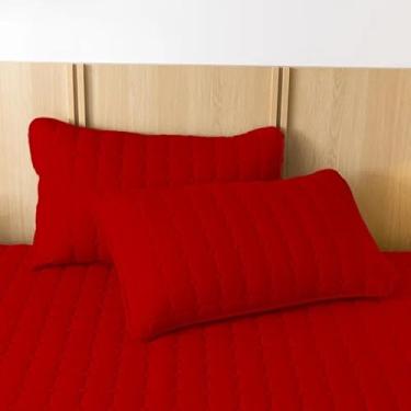 Imagem de Kit 2 Capas de Travesseiro Impermeáveis + 1 Protetor de Colchão com Elástico Matelado Ultrassônico para Cama Casal Queen King(VERMELHO)