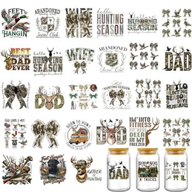 Imagem de AFRITEE Adesivo UV DTF Cup Wrap - 30 folhas de temporada de caça UV DTF adesivo de transferência para 16 copos de vidro de 590 ml, camuflagem laço alce ganso adesivo de transferência fria decalque