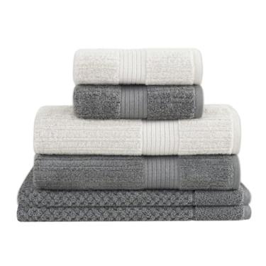 Imagem de Buddemeyer, Jogo Toalha de Banho Buddemeyer 6 Peças Luxo Fio Penteado Premium Alta Absorção Cor:Cinza C. 1744 e Cinza E. 1839