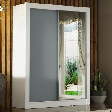 Imagem de Guarda-roupa Solteiro 2 Portas Com Espelho Branco/Cinza