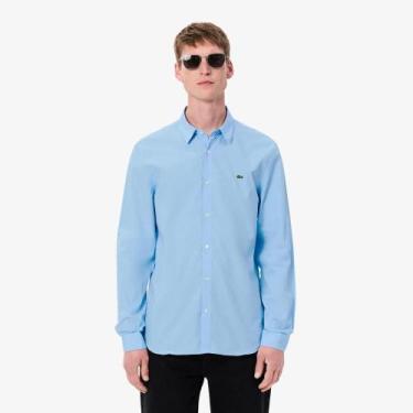 Imagem de Camisa Slim Fit em Popeline de Algodão Stretch - LACOSTE, 39, Azul