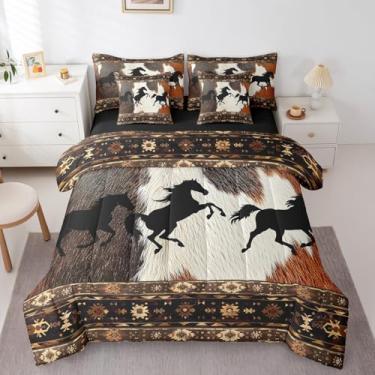Imagem de Erosebridal Jogo de cama king size de cavalo em uma bolsa, conjunto de cama asteca geométrico, animais de fazenda, com edredom e cama de caubói, decoração de casa rústica ocidental